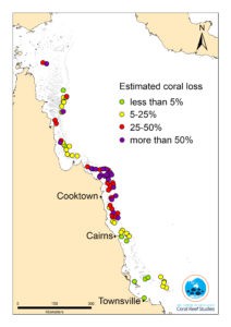 Map of mortality estimates on coral reefs along 1100km of the Great Barrier Reef / ARC Centre of Excellence Coral Reef Studies