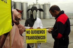 Activistas de Greenpeace protestan contra los transgénicos en Portugalete (Vizcaya). Foto: Carlos García